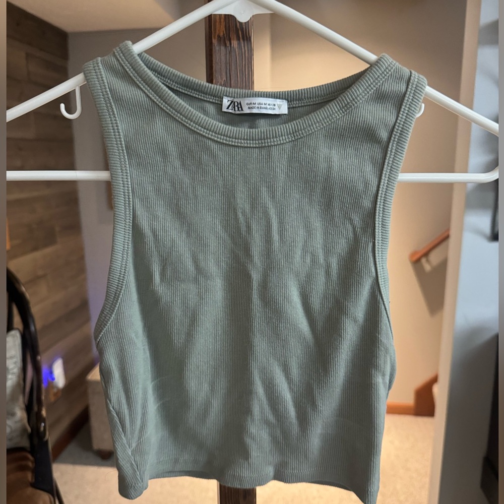 Zara Olive Green Ribbed Top M